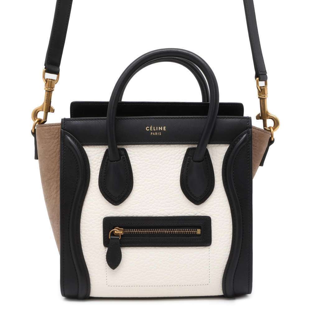 Celine handbag Luggage Shopper leather suede shoulder bag black white - Picture 1 of 12